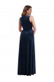 Affordable Sleeveless V-Neck Stretch Velvet Dark Navy Long Plus Size Formal Evening Dress