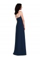 Affordable Sleeveless Halter Neck Stretch Crepe Dark Navy Long Semi Formal Evening Dress