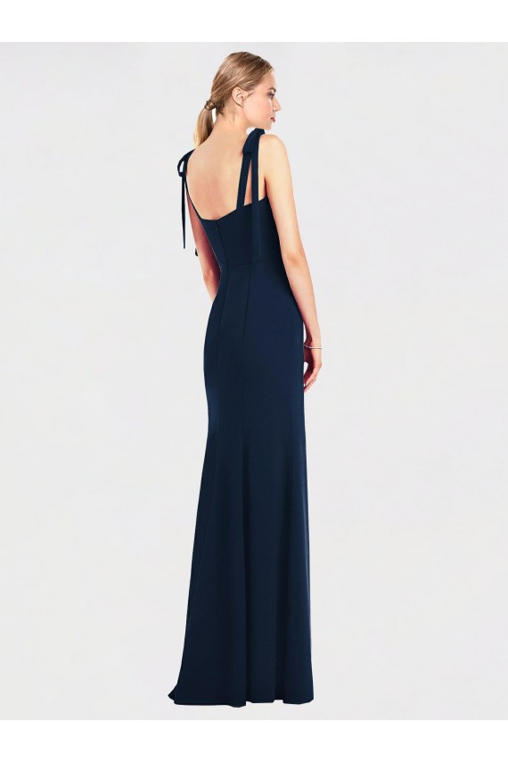 Affordable Sleeveless Spaghetti Straps Stretch Crepe Dark Navy Long Semi Formal Evening Dress