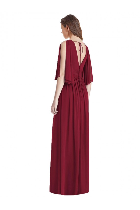 Affordable Sleeveless V-Neck Soft Chiffon Dark Navy Long Semi Formal Evening Dress