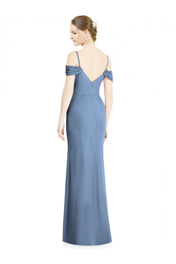 Affordable Cold Shoulder Jewel Soft Chiffon Dusty Blue Long Formal Evening Dress