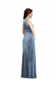 Affordable Sleeveless Off the Shoulder Stretch Velvet Dusty Blue Long Evening Dress