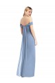 Affordable Sleeveless Off the Shoulder Soft Chiffon Dusty Blue Long Semi Formal Evening Dress