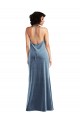 Affordable Sleeveless Cowl Neck Stretch Velvet Dusty Blue Long Evening Gowns