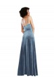 Affordable Sleeveless Cowl Neck Stretch Velvet Dusty Blue Long Semi Formal Evening Dress
