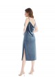 Affordable Sleeveless One Shoulder Stretch Velvet Dusty Blue Long Semi Formal Evening Dress