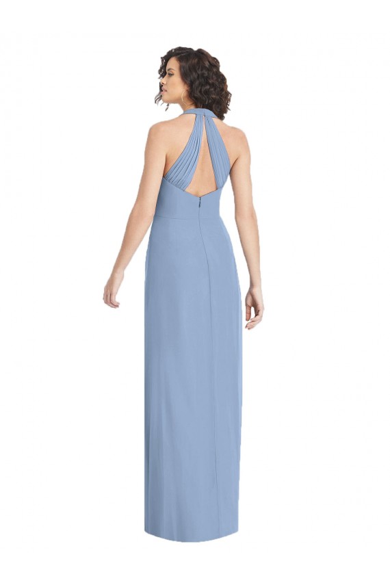 Affordable Sleeveless V-Neck Soft Chiffon Dusty Blue Long Formal Evening Dress