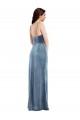 Affordable Sleeveless Sweetheart Stretch Velvet Dusty Blue Long Formal Evening Dress