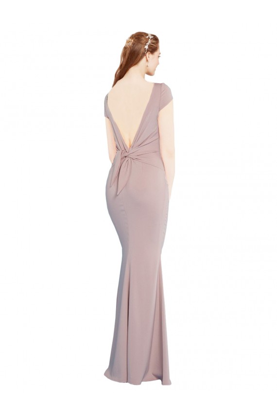 Affordable Cap Sleeves Boat Neck Stretch Crepe Dusty Pink Long Formal Evening Dress