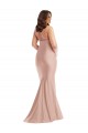 Affordable Sleeveless Halter Neck Silky Satin Dusty Pink Long Plus Size Formal Evening Dress