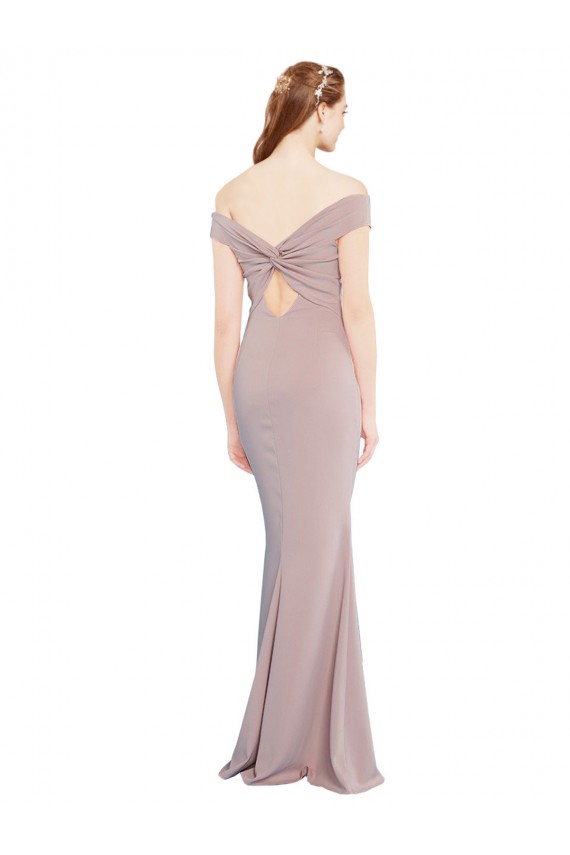 Affordable Sleeveless V-Neck Stretch Crepe Dusty Pink Long Formal Evening Dress