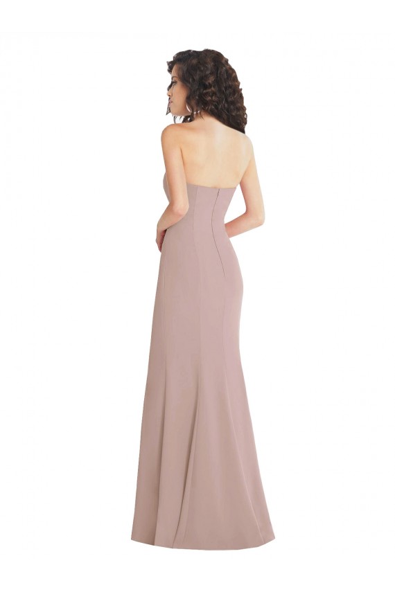 Affordable Sleeveless Strapless Stretch Crepe Dusty Pink Long Formal Dress
