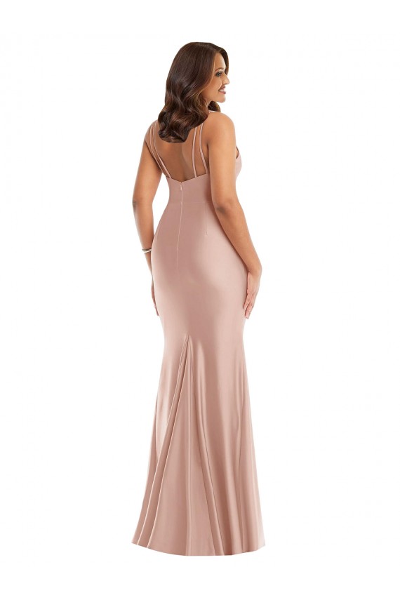 Affordable Sleeveless V-Neck Silky Satin Dusty Pink Long Plus Size Formal Evening Dress