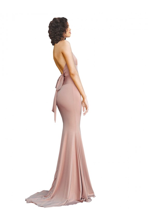 Affordable Sleeveless V-Neck Spandex Dusty Pink Long Formal Evening Dress