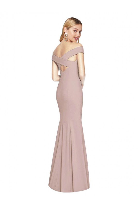 Affordable Sleeveless Off the Shoulder Stretch Crepe Dusty Pink Long Semi Formal Evening Dress