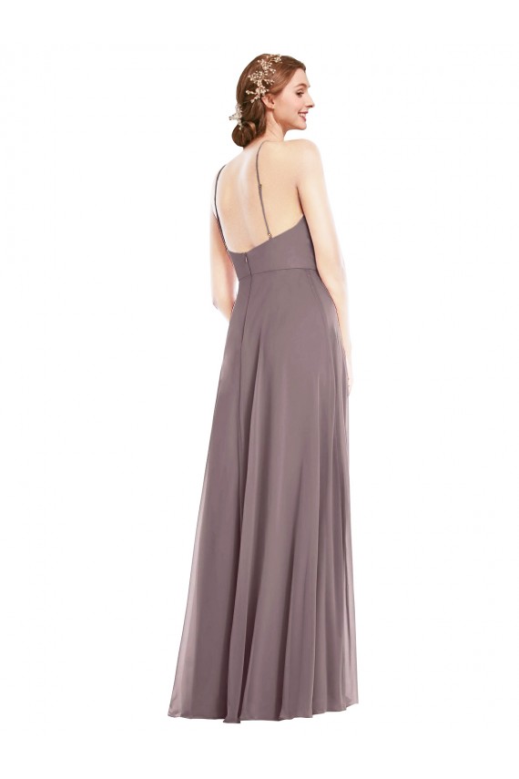 Affordable Sleeveless Halter Neck Soft Chiffon Dusty Rose Long Formal Evening Dress