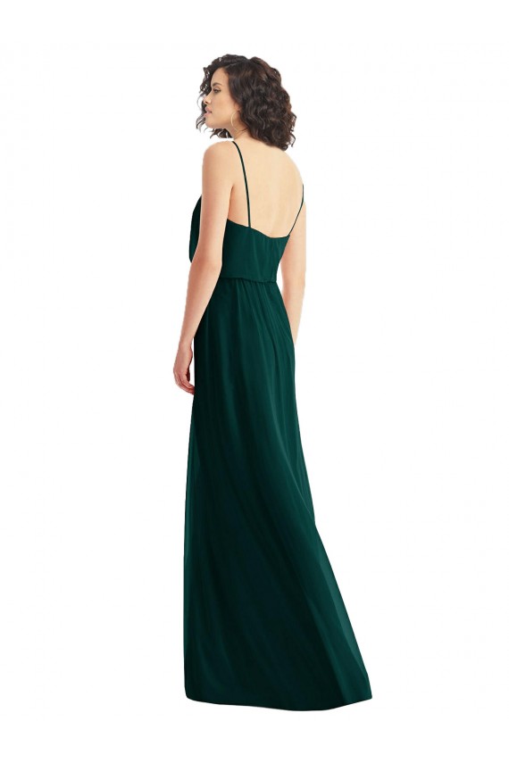 Affordable Sleeveless V-Neck Soft Chiffon Ever Green Long Semi Formal Evening Dress