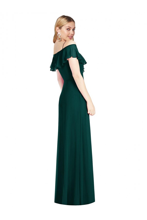 Affordable Cold Shoulder Sweetheart Soft Chiffon Ever Green Long Semi Formal Evening Dress