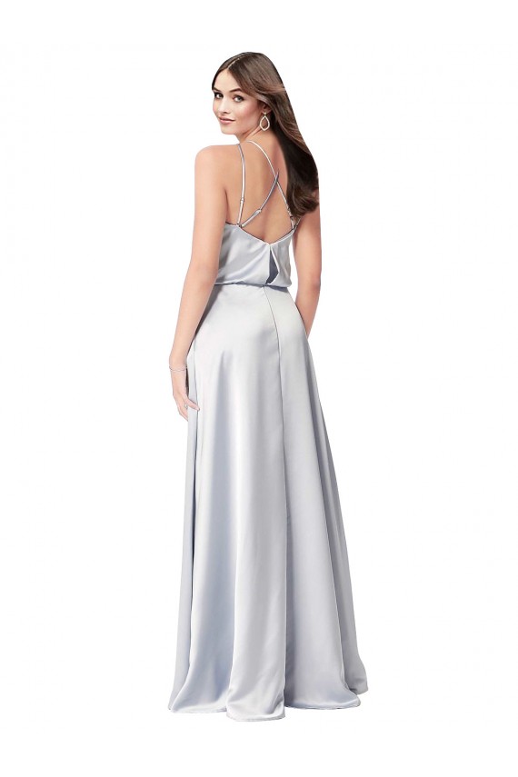 Affordable Sleeveless Halter Neck Silky Satin Fog Long Formal Evening Dress