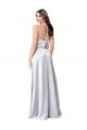 Affordable Sleeveless Halter Neck Silky Satin Fog Long Formal Evening Dress