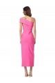 Affordable Sleeveless One Shoulder Stretch Crepe Fuchsia Midi Length Formal Evening Dress