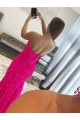 Affordable Sleeveless Strapless Velvet Sequin Fuchsia Sweep Train Evening Dress