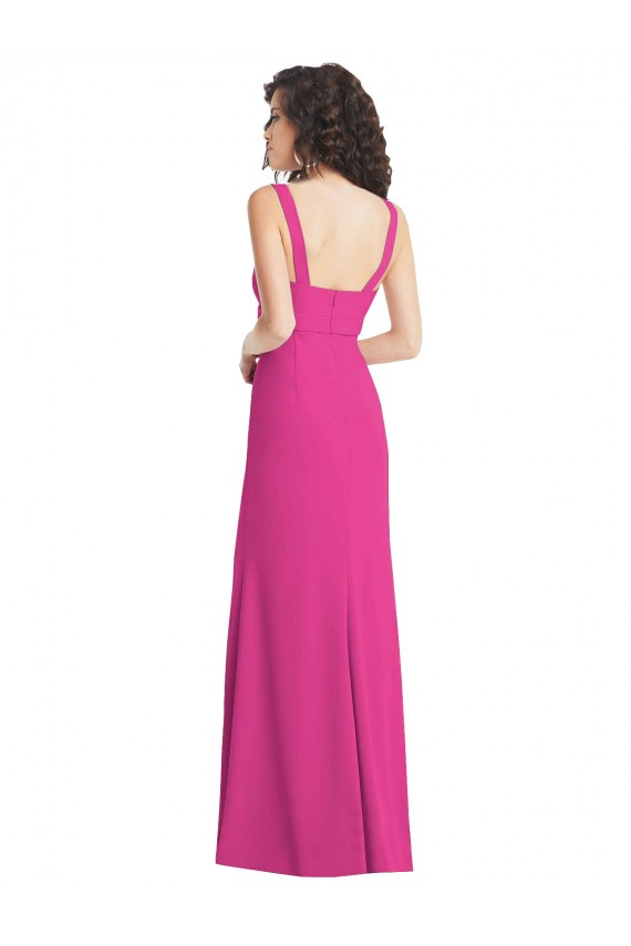 Affordable Sleeveless Square Neck Stretch Crepe Fuchsia Long Semi Formal Evening Dress