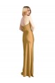Affordable Sleeveless Strapless Stretch Satin Gold Long Formal Evening Dress