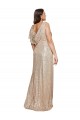 Affordable Sleeveless V-Neck Sequin Gold Long Black Tie Plus Size Evening Dress