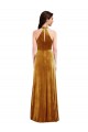 Affordable Sleeveless High Neck Stretch Velvet Gold Long Semi Formal Evening Dress