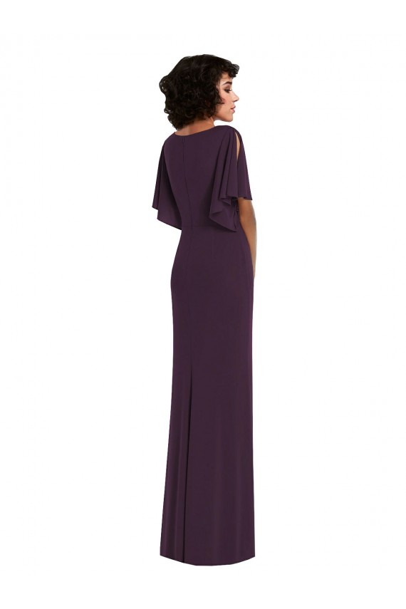 Affordable Split Sleeves V-Neck Spandex Grape Long Formal Evening Dress
