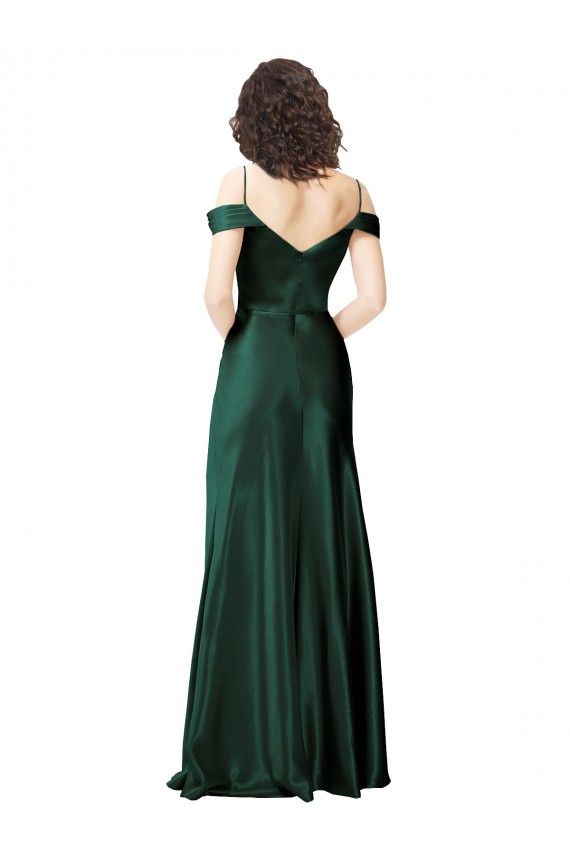 Affordable Sleeveless Spaghetti Straps Stretch Satin Hunter Long Formal Evening Dress