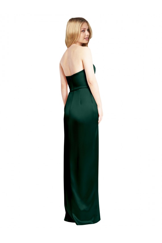 Affordable Sleeveless Strapless Stretch Satin Hunter Long Formal Evening Dress