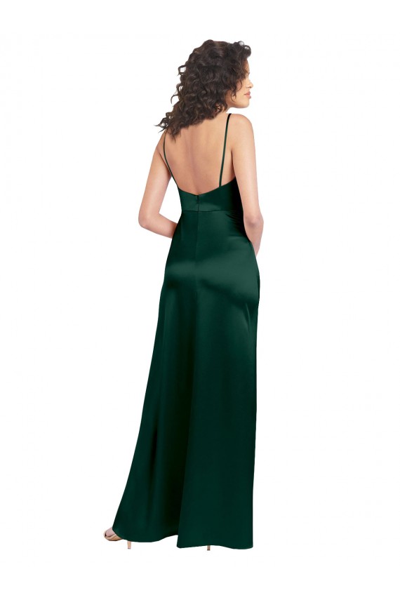 Affordable Sleeveless Scoop Neck Stretch Satin Hunter Long Formal Evening Dress
