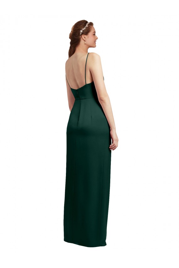 Affordable Sleeveless Square Neck Stretch Satin Hunter Long Formal Evening Dress