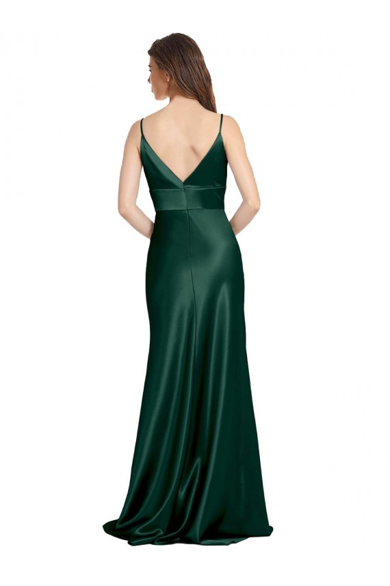 Affordable Sleeveless High Neck Stretch Satin Hunter Long Formal Evening Dress