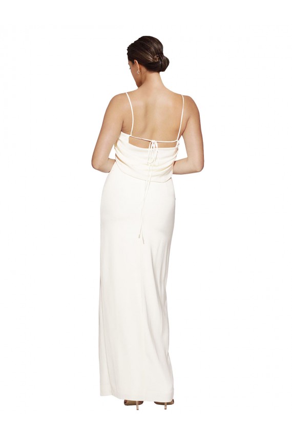 Affordable Sleeveless High Neck Stretch Satin Ivory Long Formal Evening Dress