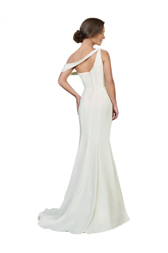 Affordable Sleeveless One Shoulder Stretch Crepe Ivory Sweep Train Formal Evening Dress