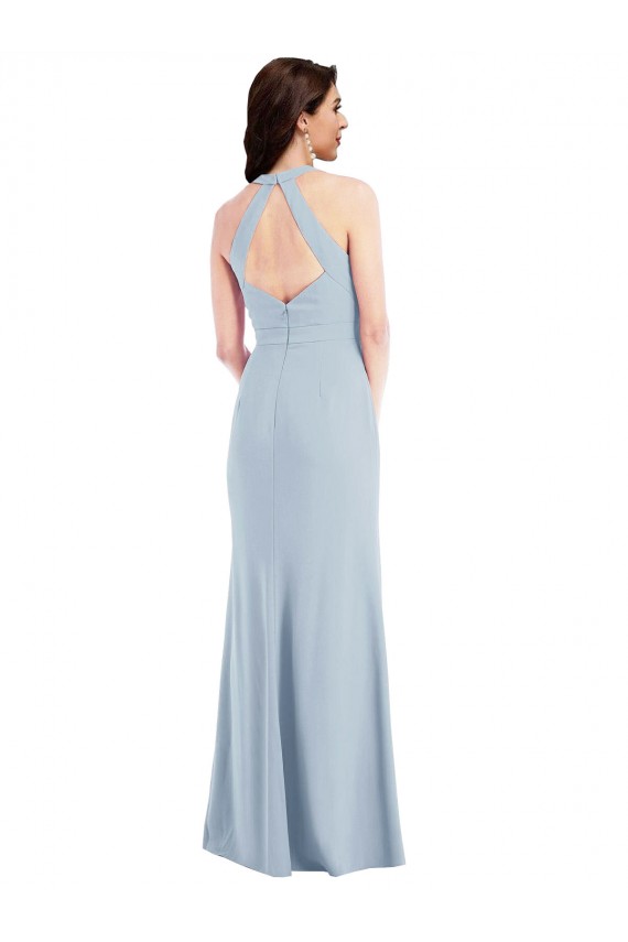 Affordable Sleeveless V-Neck Stretch Crepe Light Sky Blue Long Formal Evening Dress