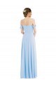 Affordable Sleeveless Off the Shoulder Soft Chiffon Light Sky Blue Long Formal Evening Dress
