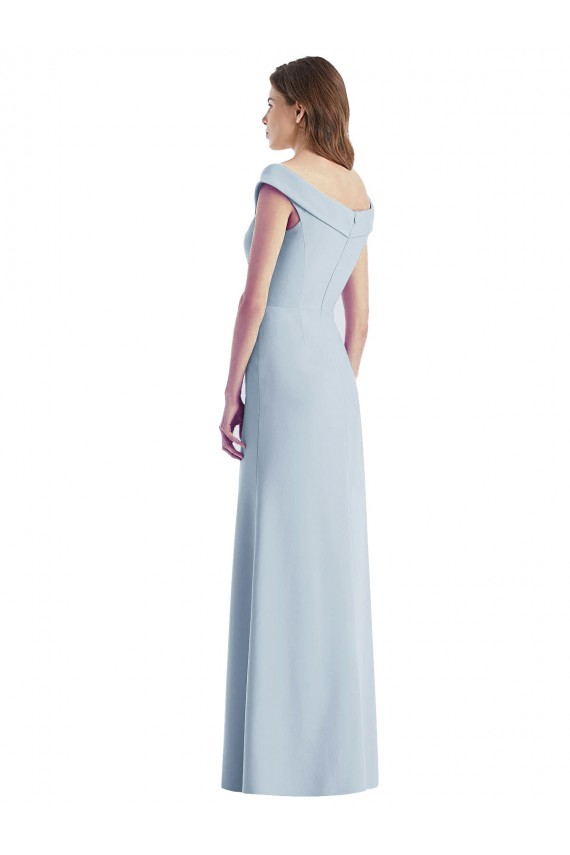 Affordable Sleeveless V-Neck Stretch Crepe Light Sky Blue Long Black Tie Evening Dress