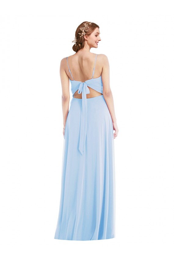 Affordable Sleeveless V-Neck Soft Chiffon Light Sky Blue Long Formal Evening Dress