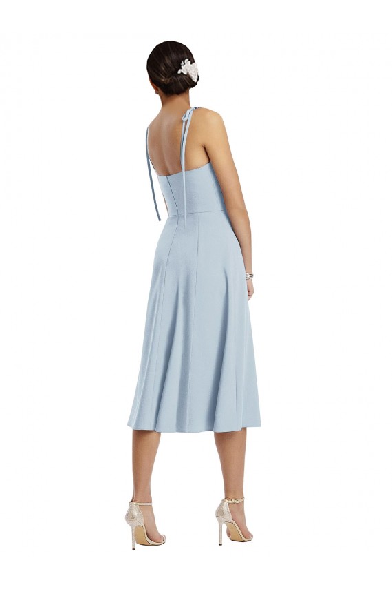 Affordable Sleeveless Sweetheart Stretch Crepe Light Sky Blue Midi Length Evening Dress