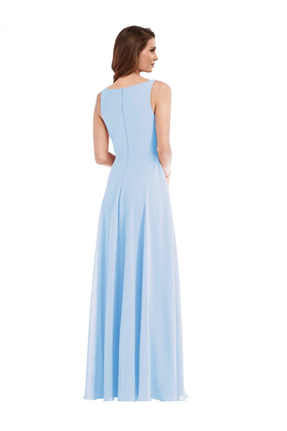 Affordable Sleeveless V-Neck Soft Chiffon Light Sky Blue Long Semi Formal Evening Dress