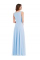 Affordable Sleeveless V-Neck Soft Chiffon Light Sky Blue Long Semi Formal Evening Dress