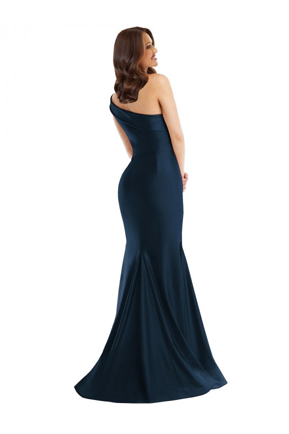 Affordable Sleeveless One Shoulder Silky Satin Light Sky Blue Long Formal Evening Dress