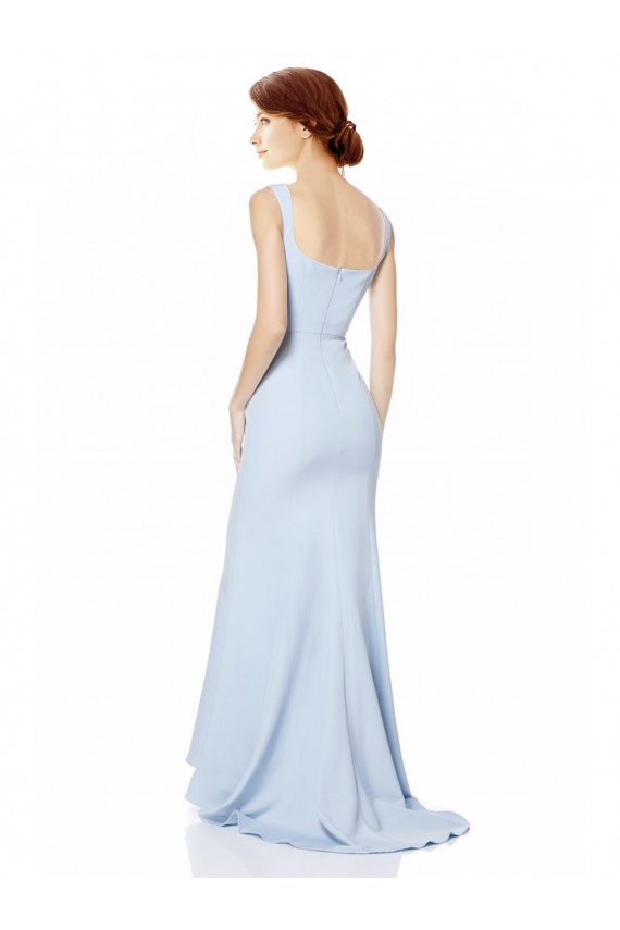 Affordable Sleeveless High Neck Stretch Crepe Light Sky Blue Mermaid Long Formal Dress