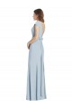 Affordable Cap Sleeves Bateau Neck Stretch Crepe Light Sky Blue Long Formal Dress