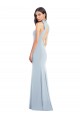 Affordable Sleeveless High Neck Stretch Crepe Light Sky Blue Long Semi Formal Evening Dress
