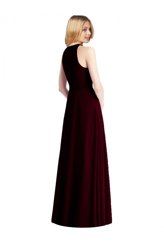 Affordable Sleeveless Halter Neck Soft Chiffon Light Sky Blue Long Semi Formal Evening Dress